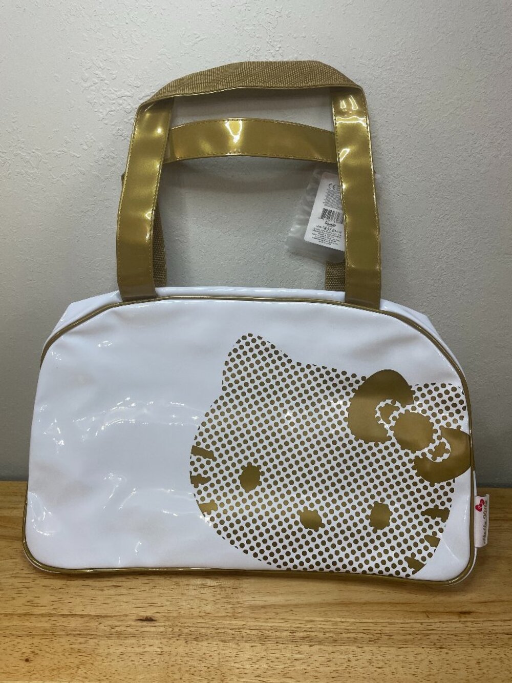 New Sanrio Hello Kitty Gold White Patent Bowler Handbag Y2K